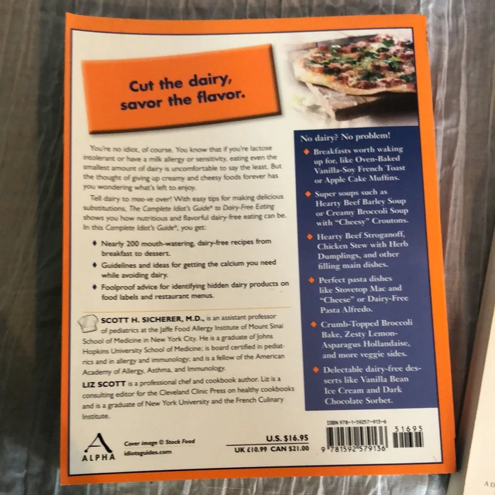 COMPLETE IDIOTS GUIDE TO DAIRY FREE EATING & Dairy Free Cookbook lot of 2 books